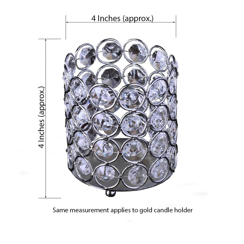 Silver Crystal Beaded Metallic Votive Tealight Candle Holder,