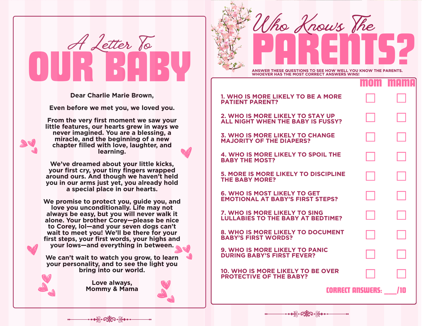 Baby Shower Game/Activity Booklets