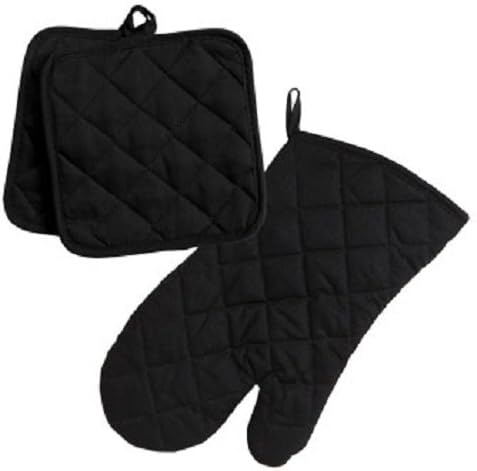 Home Collection Black 3pc Set Oven Mitt & Potholders