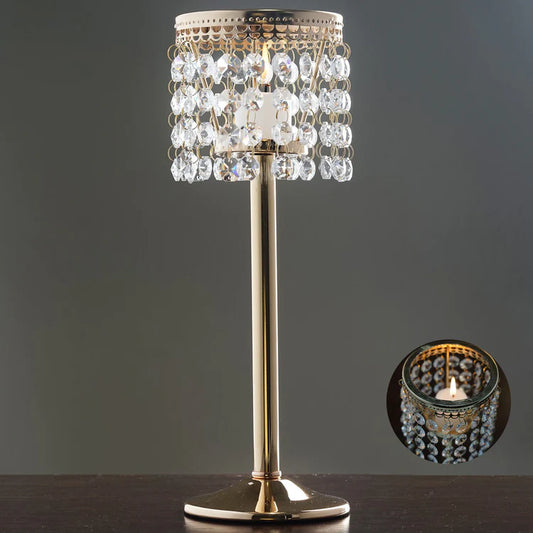 Gold Crystal Beaded Chandelier Votive Pillar Candle Holder,