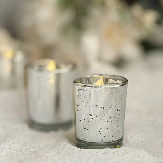 Silver Mercury Glass Candle Holders, Votive Tealight Holders - Speckled Design 2"
