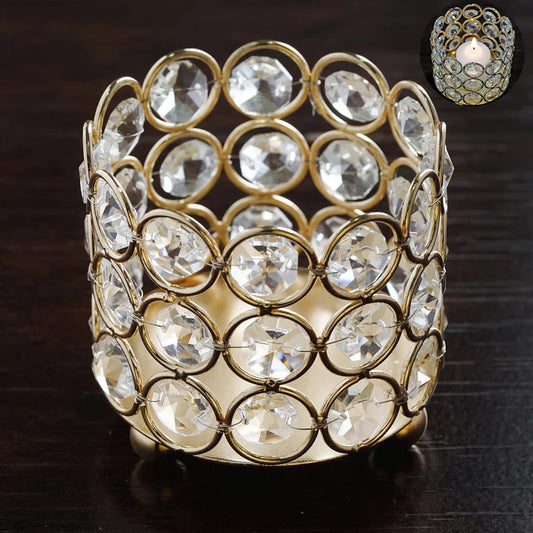 Silver Crystal Beaded Metallic Votive Tealight Candle Holder,
