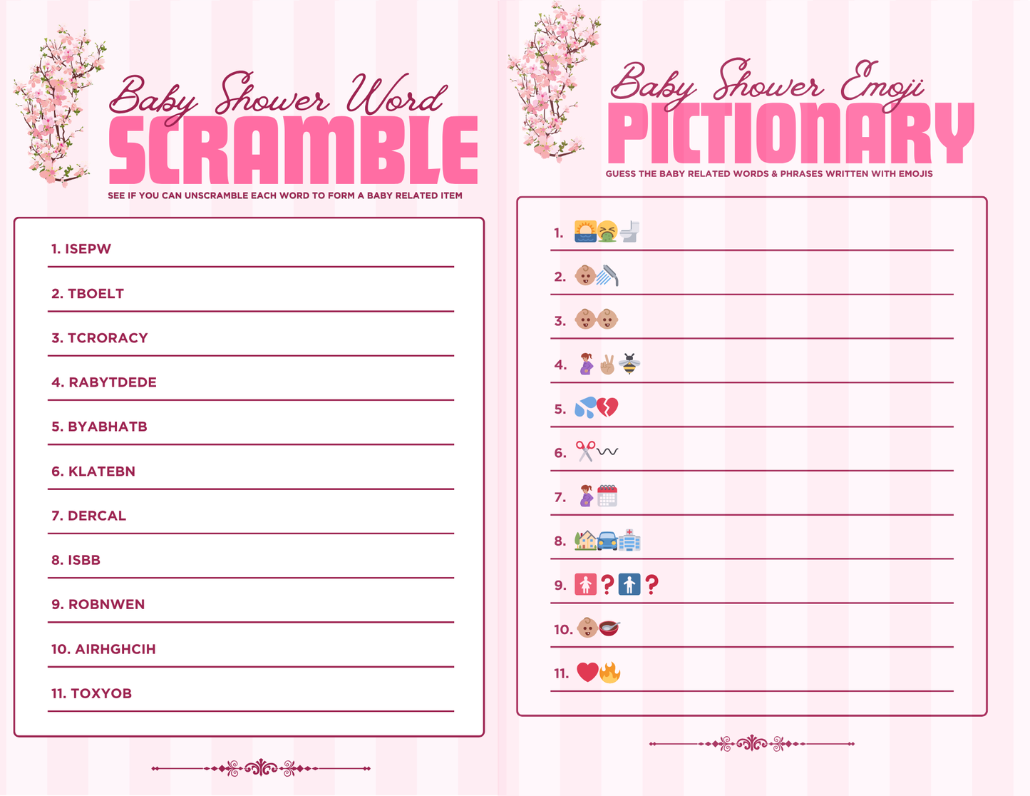 Baby Shower Game/Activity Booklets