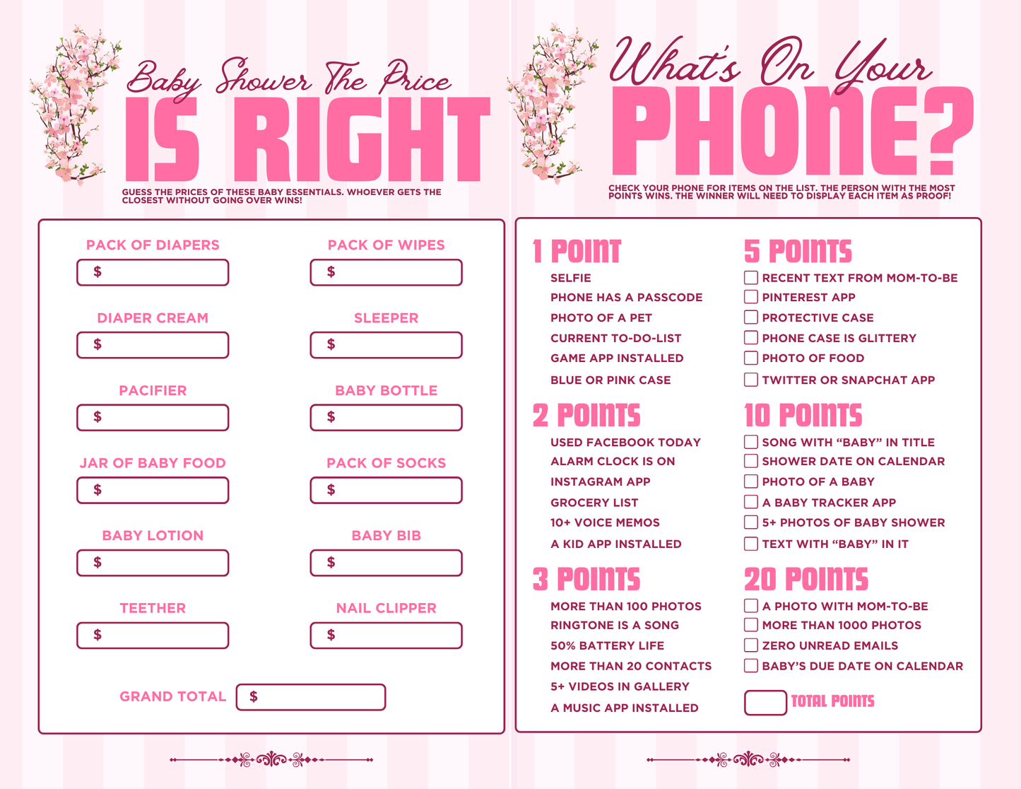 Baby Shower Game/Activity Booklets