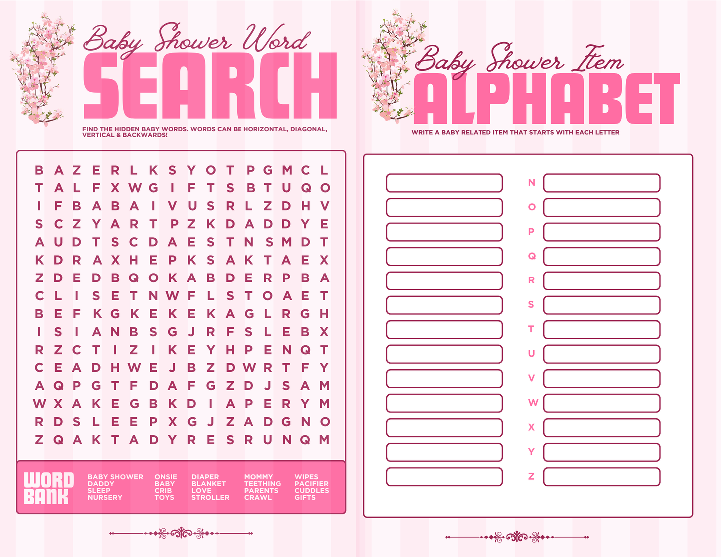 Baby Shower Game/Activity Booklets