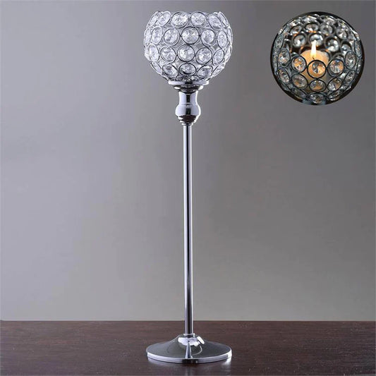 Gold Crystal Votive Pillar Candle Holder, Metal Tealight Round Candle Stand 16" Tall